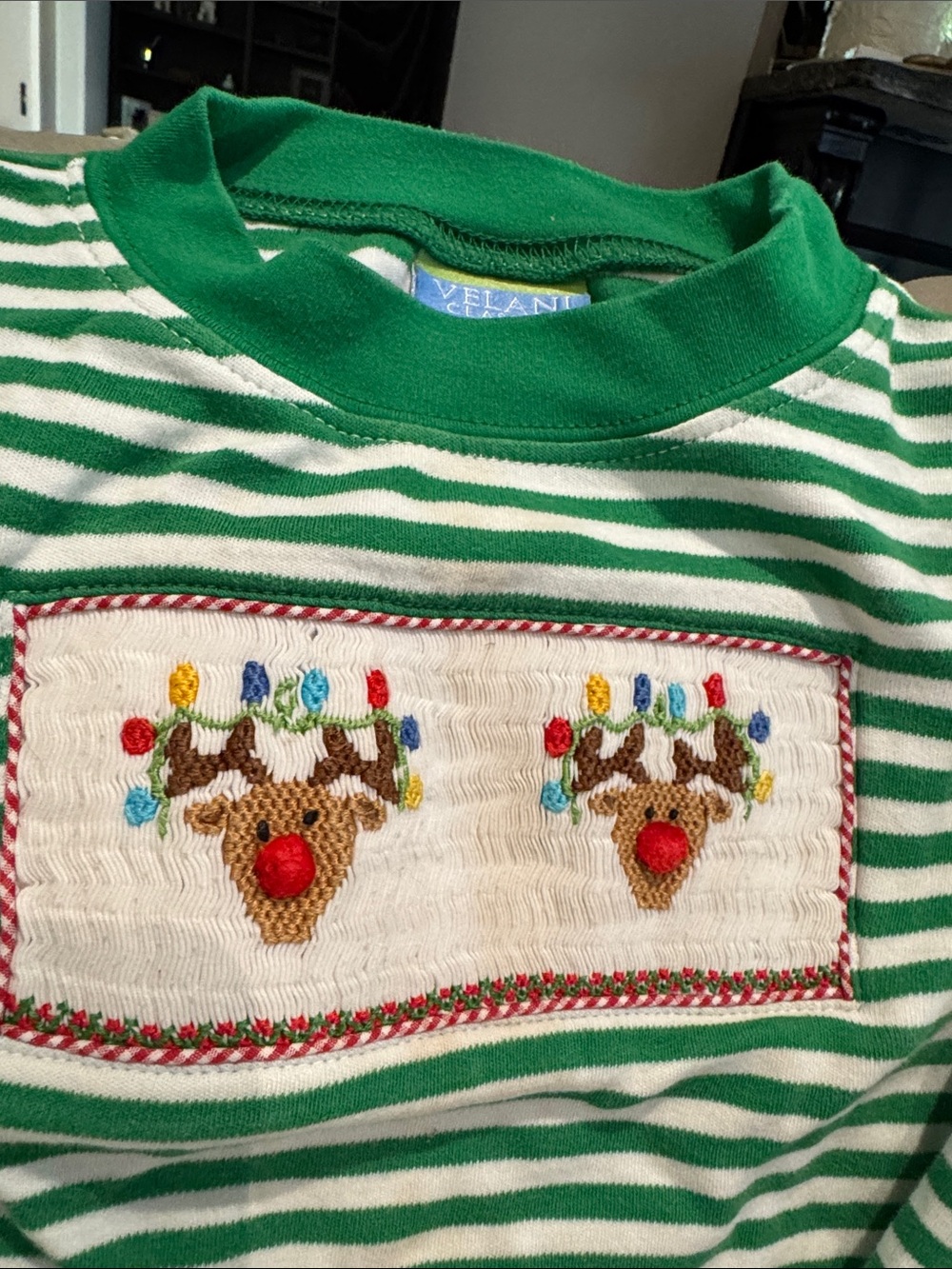 Velani classics smocked reindeer shirt rudolf holiday Christmas